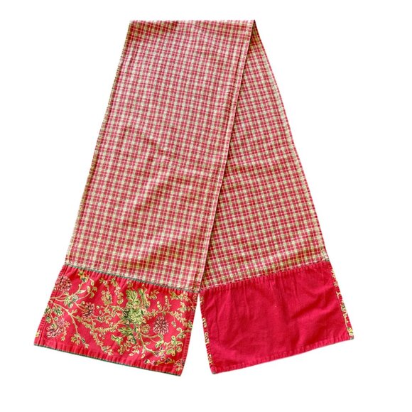 April Cornell French Country Red Berry Plaid Floral Table Runner - Picture 1 of 3